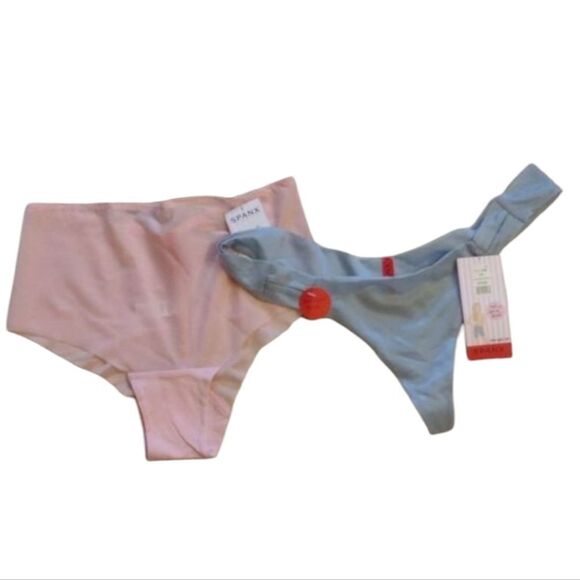 NWT Lot of 2 SPANX underwear hipster and thong in gloss pink Ice Blue size S - Picture 1 of 12